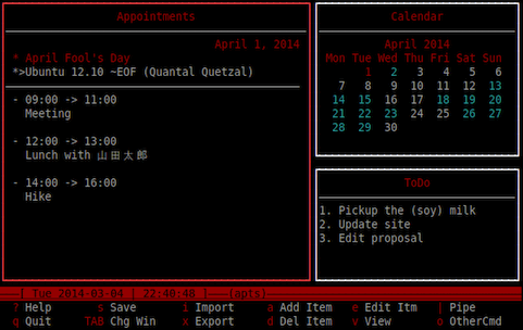 Terminal-based calendar