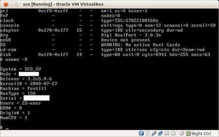 Virtualized SCO server running in VirtualBox