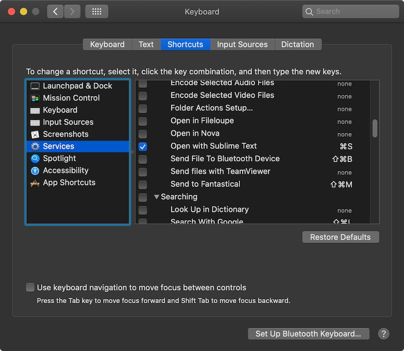 set up shortcut for sublime text in mac