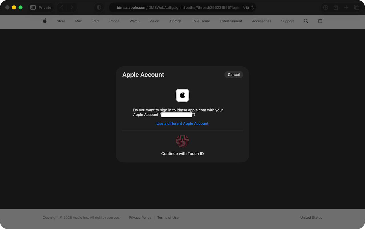 Apple Account login page