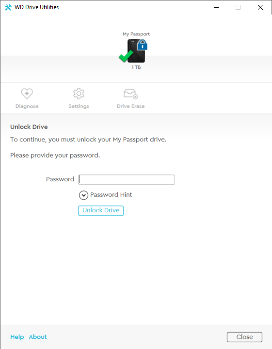 WD Drive Utilities: Unlock Drive