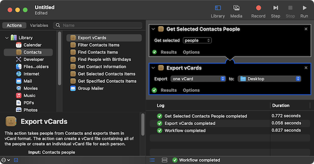 Exporting recalcitrant contacts with Automator