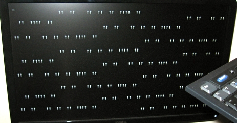black screen with white exclamation points