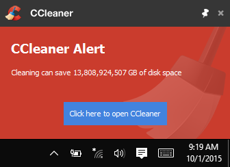 CCleaner Alert - Cleaning can save 13,808,924,507 GB of disk space
